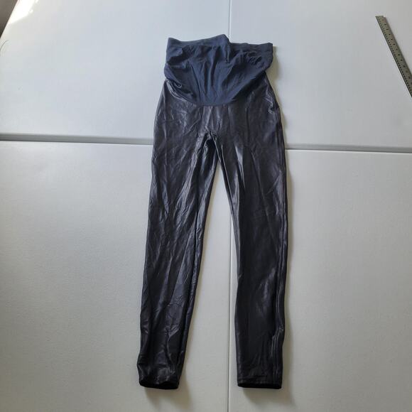 Spanx Faux Leather Maternity Leggings Womens XL Black High Rise Shaping Stretch - Picture 1 of 7